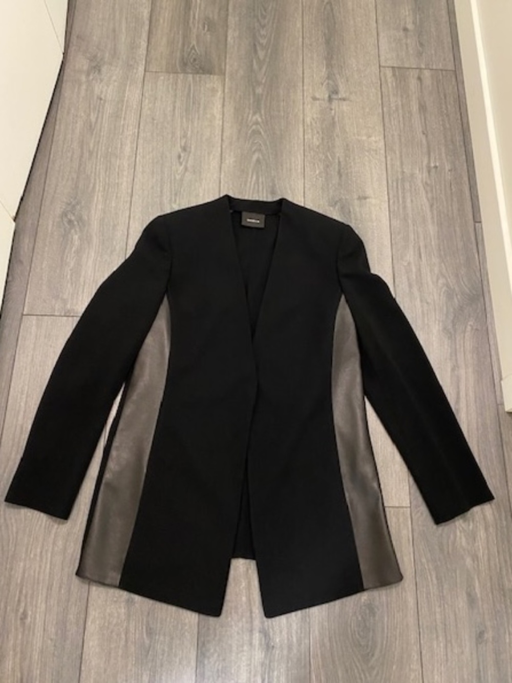Akris Wool Leather Accent Black Blazer Jacket Size 10